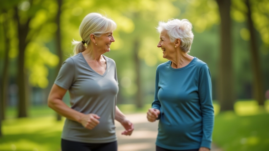 Divas senioru sievietes sāk trenēšanos parkā, draudzīga atmosfēra
